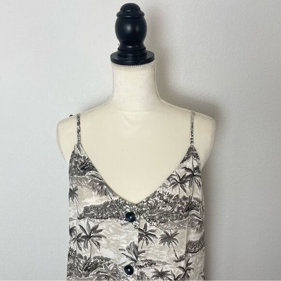 Volcom Gray & White Tropical Palm Tree Vacay Me Sleeveless Mini Dress XL NEW - Picture 4 of 13